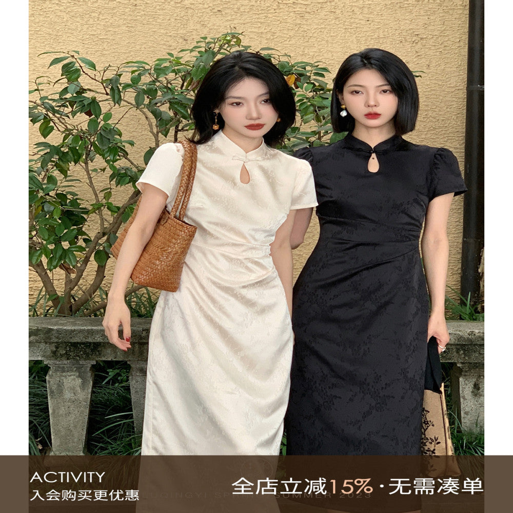 Lu Qingyi Original Clear Light Diao Heavy Industry Jacquard Cheongsam Skirt for Women Summer Chinese Style Improved New Chinese Style Dress image 0