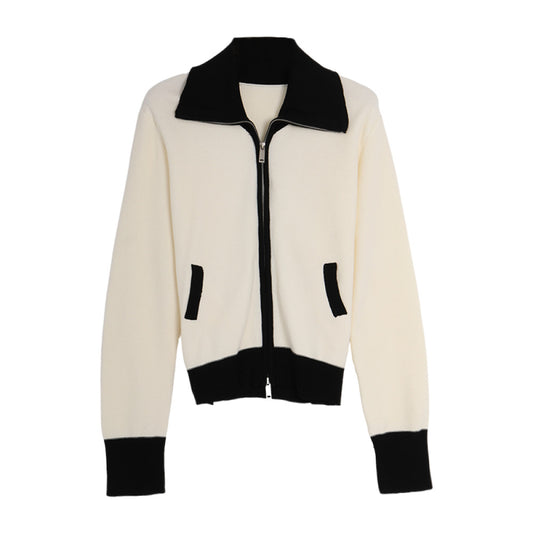 ASAYA2844 Simple Versatile Contrast Color Zipper Short Cardigan