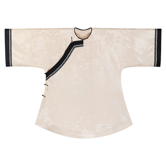 ASAYA2837 Beige jacquard satin restores Qing and Han Dynasty loose top