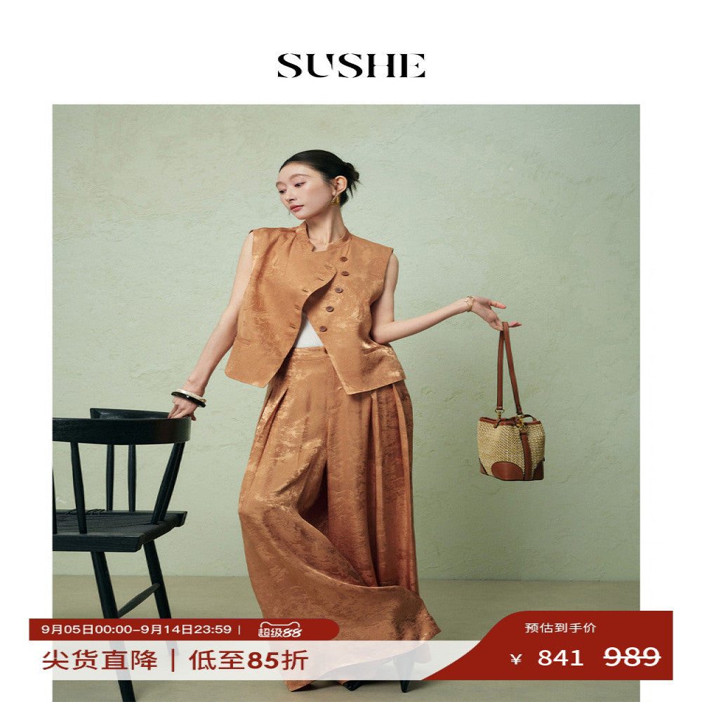 Shuxi SUSHE Xi Ying National Style Stand up Collar Embossed Drop off Sleeveless Vest Pants Set for Women 2025 Summer Edition image 1