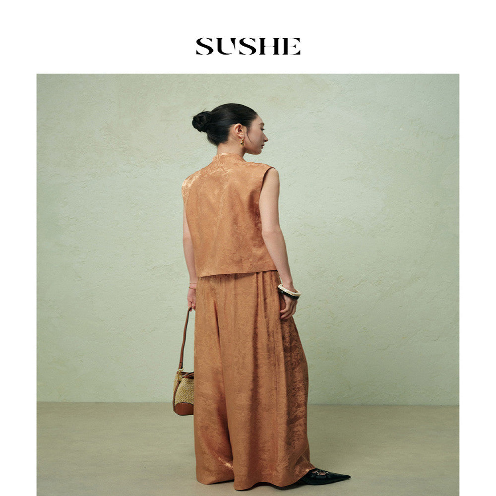 Shuxi SUSHE Xi Ying National Style Stand up Collar Embossed Drop off Sleeveless Vest Pants Set for Women 2025 Summer Edition image 4