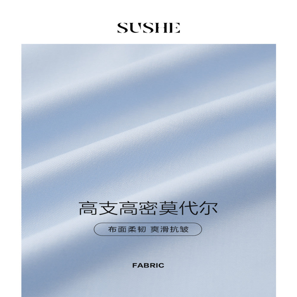 Shuxi SUSHE Zhiyi Gaozhi Elite Modal Irregular Ribbon Collar Tucker Fold Loose Shirt Women s Autumn image 5
