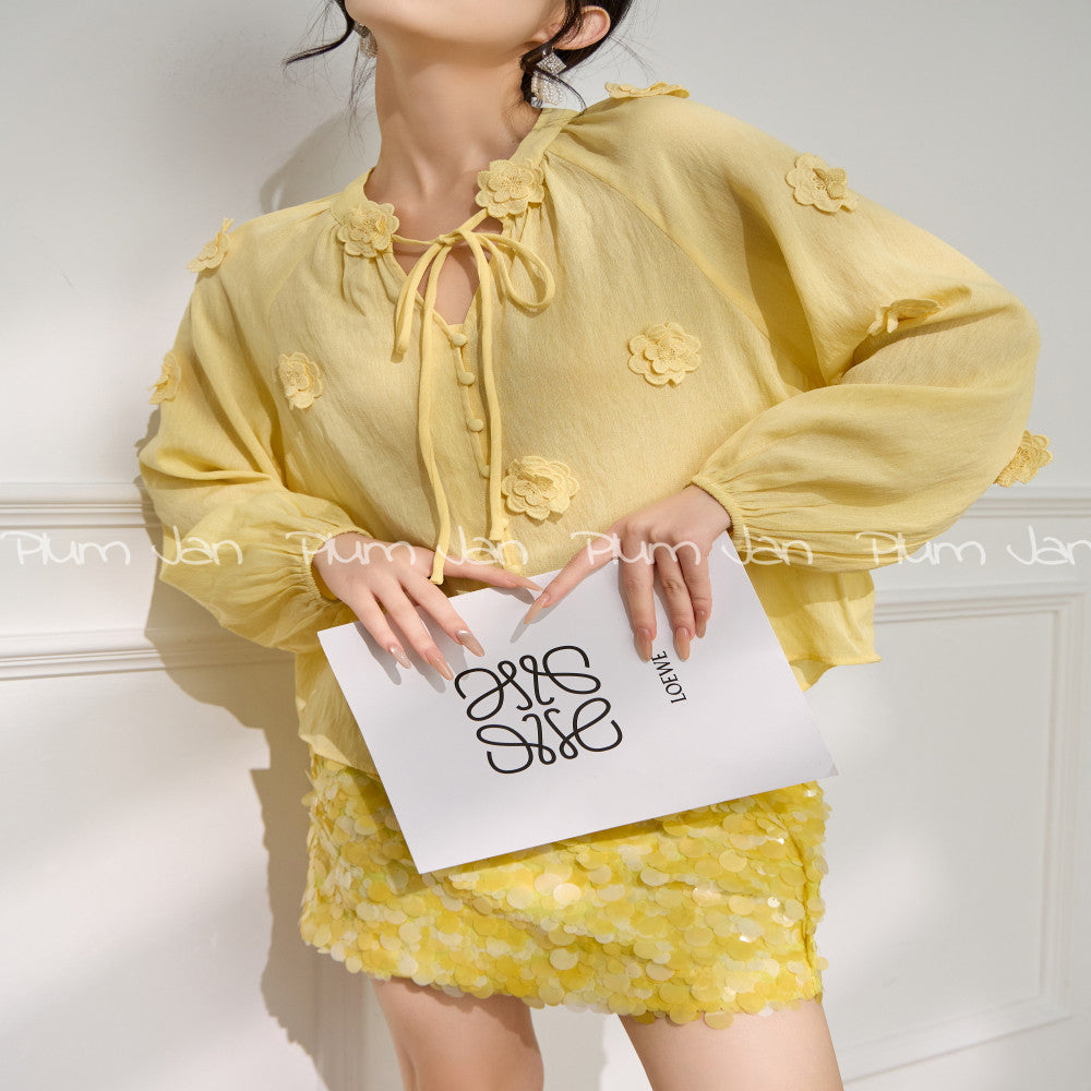 Plum Jan dopamine yellow flower shirt top with a unique and niche design super good looking and beautiful little shirt image 3