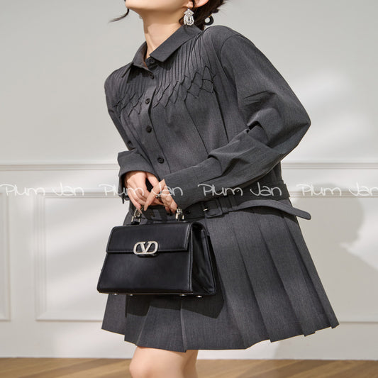 ASAYA4732 – Charcoal Pleated Shirt 🖤✨