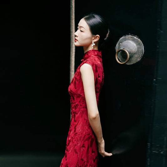 ASAYA2815  Red cheongsam dress, slim fit