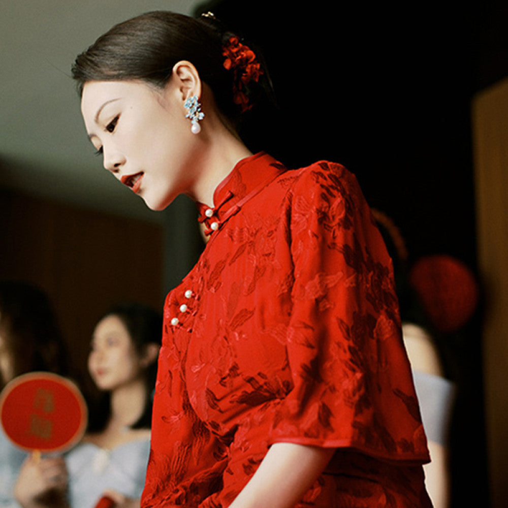 ASAYA2815  Red cheongsam dress, slim fit