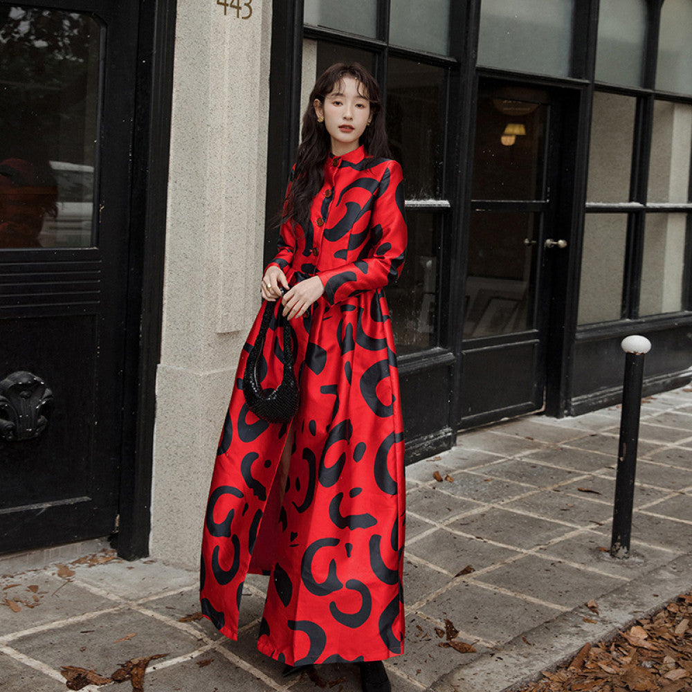 ASAYA2793 Autumn New Thick Jacket Slimming the Waist New Year Red Extra Long Korean Drama Style Coat