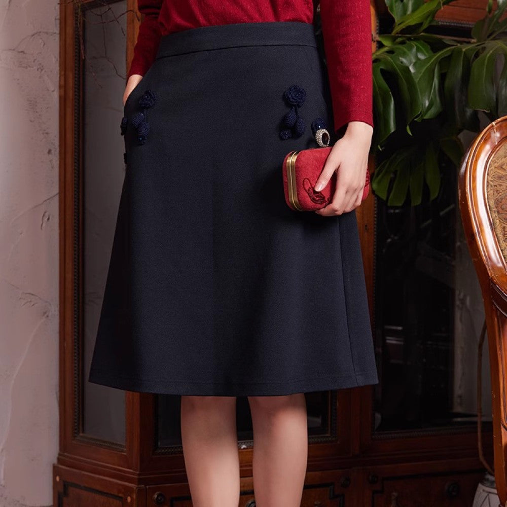 Bu Fu Autumn New Qingdai Side Splicing Flower Button Half length Skirt for Daily Comfort Small Retro Popular Women image 17