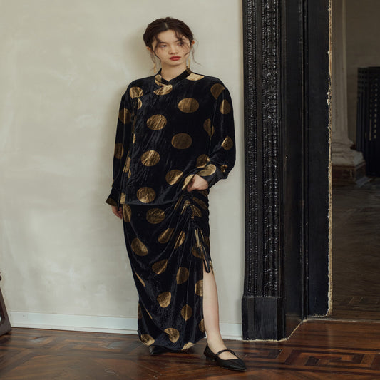 ASAYA2774 Yuanmanman’s original mulberry silk polka-dot velvet shirt