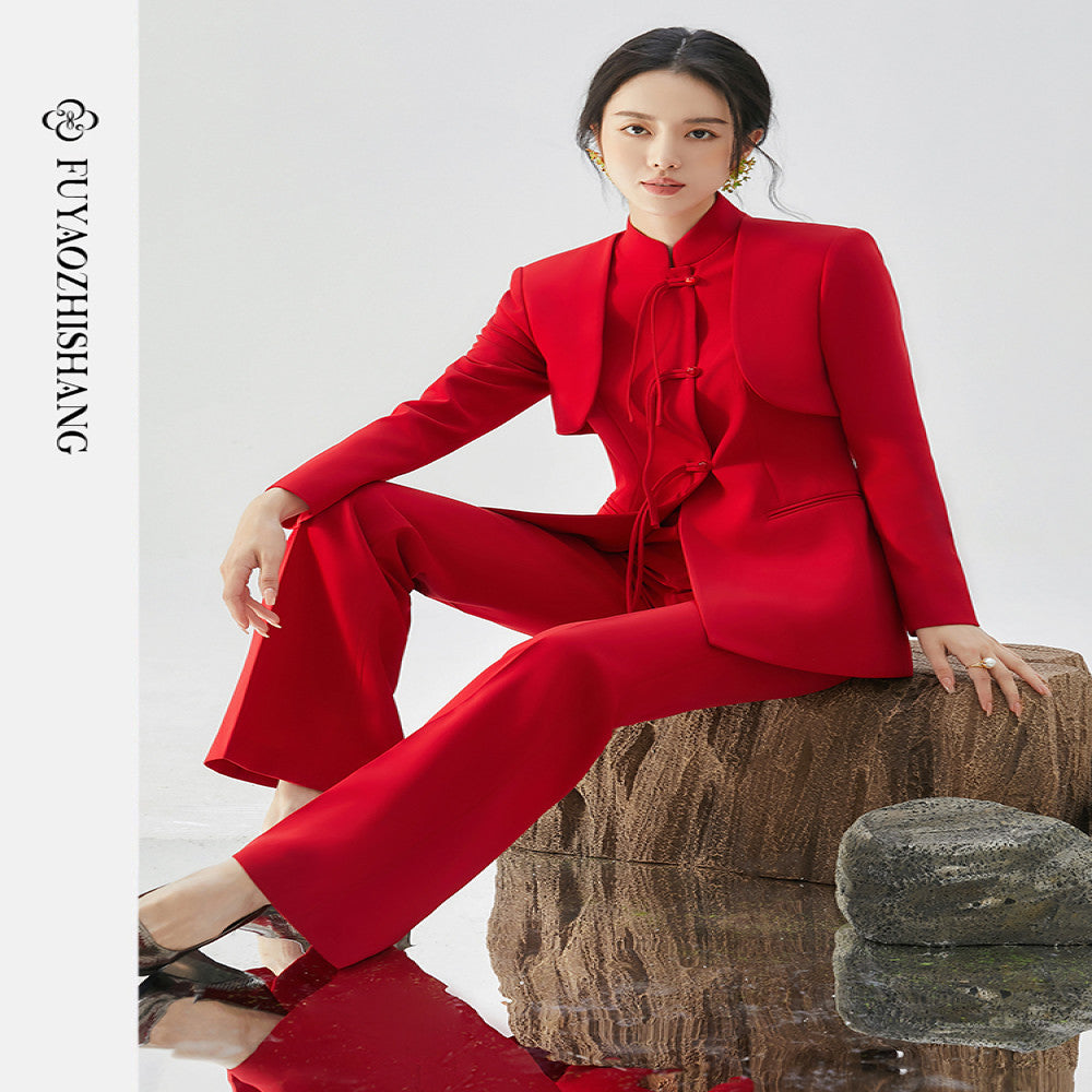 FUYAO s new Chinese style women s clothing red suit jacket women s suit high end improvement Tang suit autumn image 54