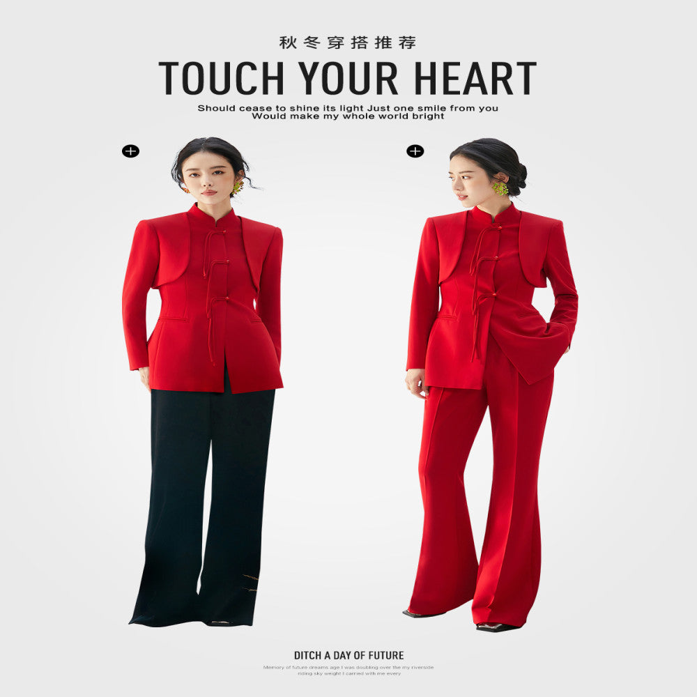 FUYAO s new Chinese style women s clothing red suit jacket women s suit high end improvement Tang suit autumn image 55