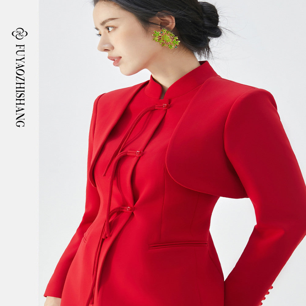 FUYAO s new Chinese style women s clothing red suit jacket women s suit high end improvement Tang suit autumn image 0