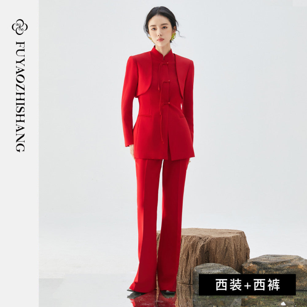 FUYAO s new Chinese style women s clothing red suit jacket women s suit high end improvement Tang suit autumn image 43