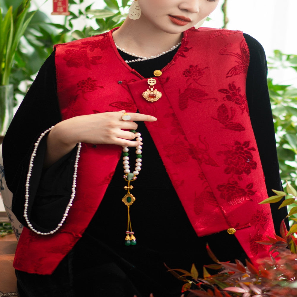 2024 New Product PCY1687 Intangible Cultural Heritage Zhangrong Red Butterfly Love Flower Chinese Retro Round Neck Cotton Jacket image 56