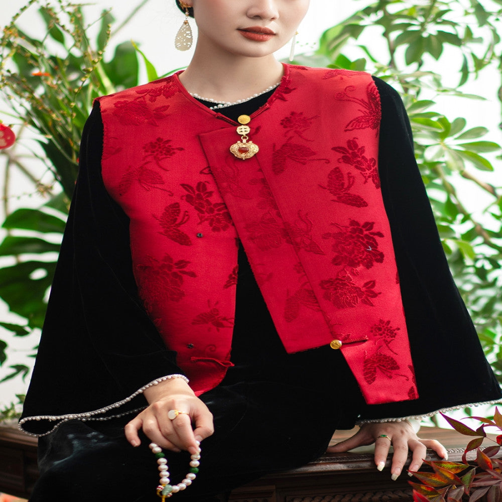 2024 New Product PCY1687 Intangible Cultural Heritage Zhangrong Red Butterfly Love Flower Chinese Retro Round Neck Cotton Jacket image 57