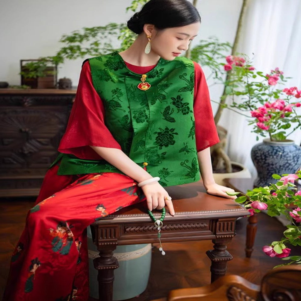 2024 New Product PCY1687 Intangible Cultural Heritage Zhangrong Red Butterfly Love Flower Chinese Retro Round Neck Cotton Jacket image 58