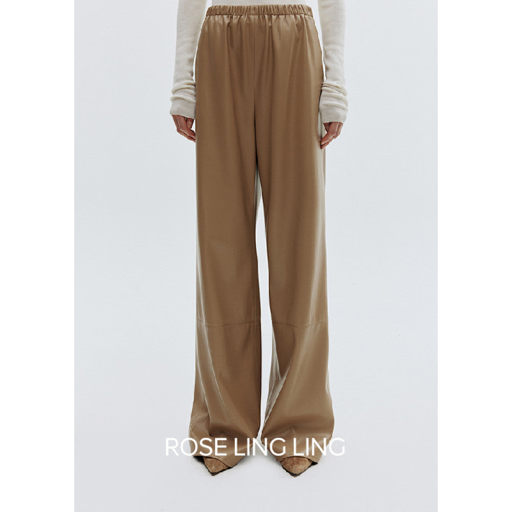 RoseLingLing Town Store Air Pants with Imported Craftsmanship Q Bounce Knock Soft Protein Leather Wide Leg Pants image 0
