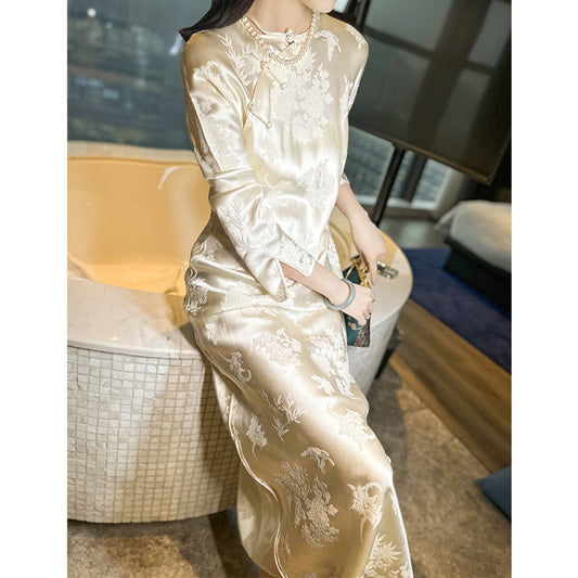 ASAYA2754 Embossed new Chinese style improved cheongsam silk mulberry dress