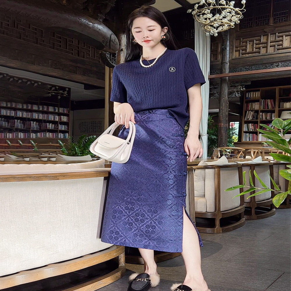 China Chic New Chinese Style Half length Dress Women s 2024 Autumn and Winter Vintage High waist Split Jacquard Hip Wrap Dress image 3