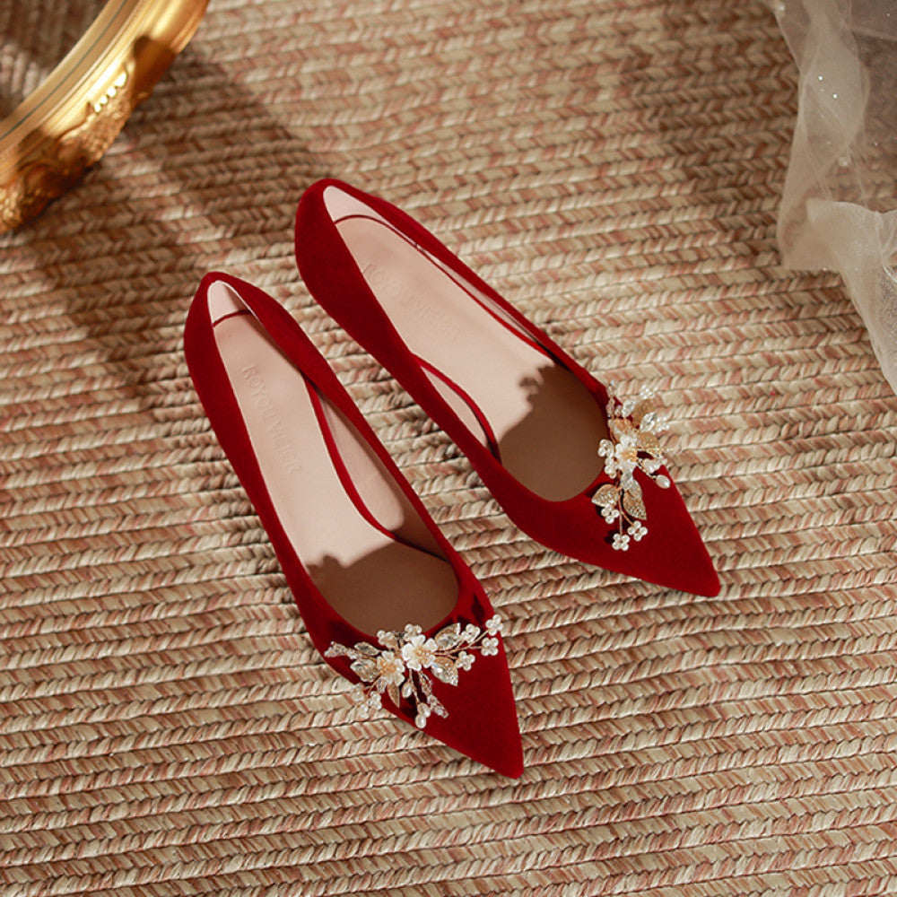 Red wedding shoes women s fashion show women s clothing two pairs of high heeled bridal shoes 2025 new pregnant women s thick heeled Chinese dress shoes image 105