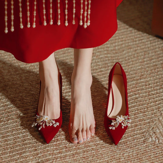 ASAYA2747 Xiuhe Dress Two-Wear Stiletto Heels Bridal Shoes 2023 New Maternity Thick Heel Chinese Dress Shoes