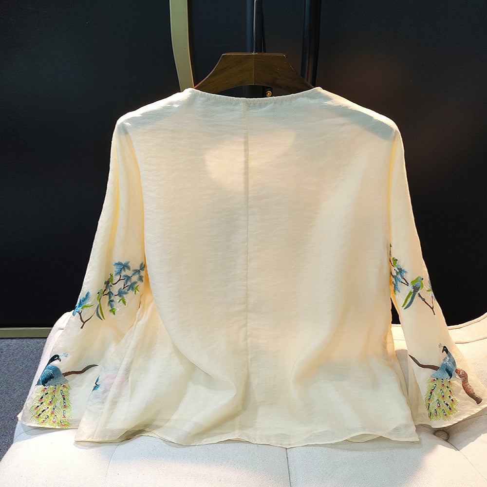 Retro New Chinese Round Neck Embroidered Shirt for Women s Summer 2025 New Fashionable Chinese Style Casual Versatile Top Trend image 2