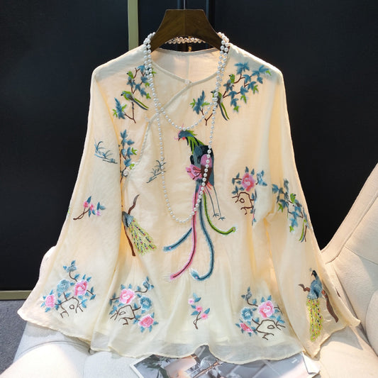 ASAYA2744 New Chinese Style Round Neck Embroidered Shirt