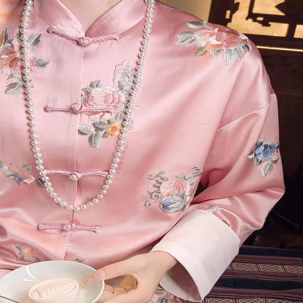 Gaoding embroidery new Chinese style women s clothing Chinese style jacket women s spring retro button small stand up collar vinegar top image 3