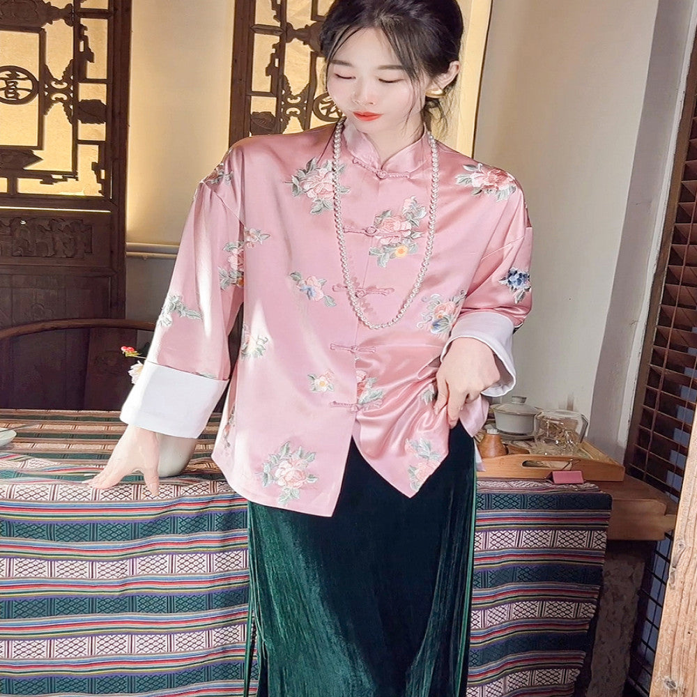 Gaoding embroidery new Chinese style women s clothing Chinese style jacket women s spring retro button small stand up collar vinegar top image 4