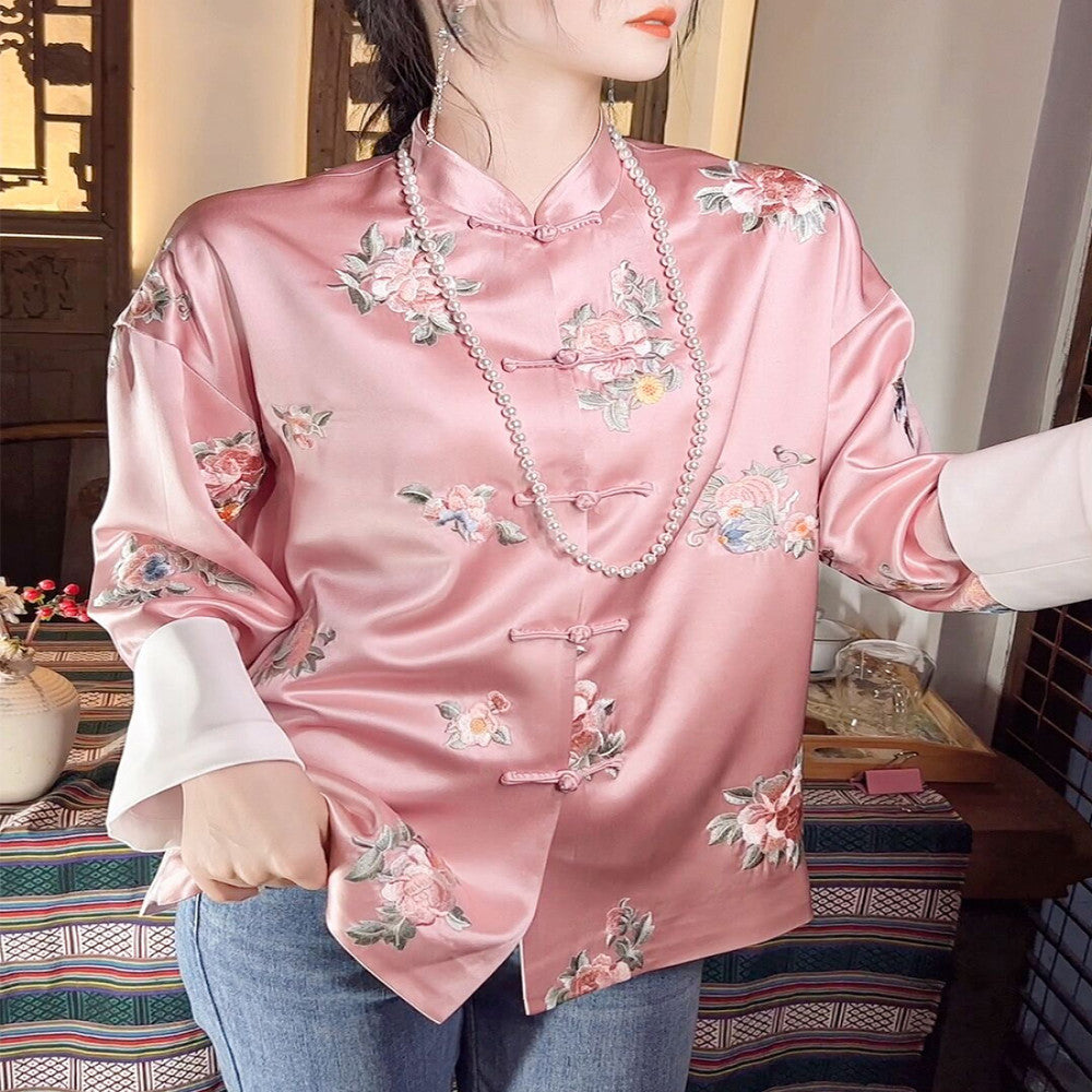 Gaoding embroidery new Chinese style women s clothing Chinese style jacket women s spring retro button small stand up collar vinegar top image 5