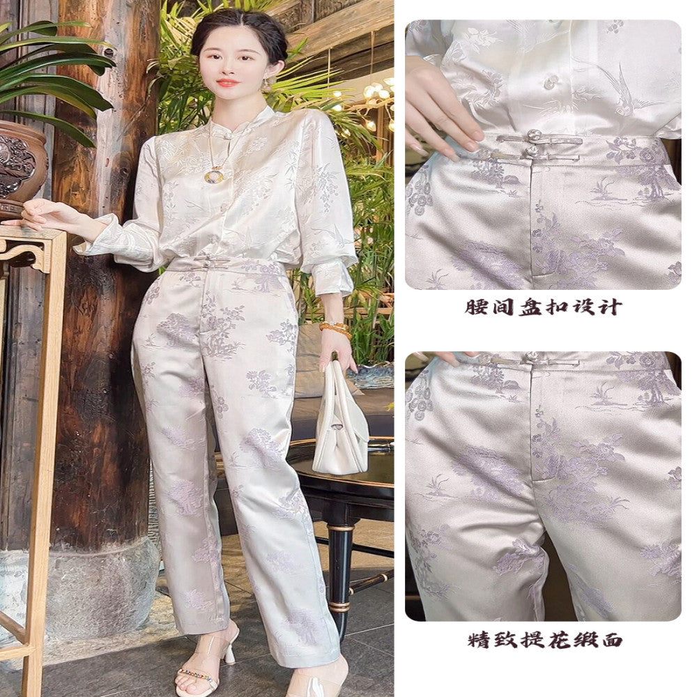 Ancient plant dyeing new Chinese style white small leg pants for women in early spring 2025 with a slim and flowing suit pants image 2
