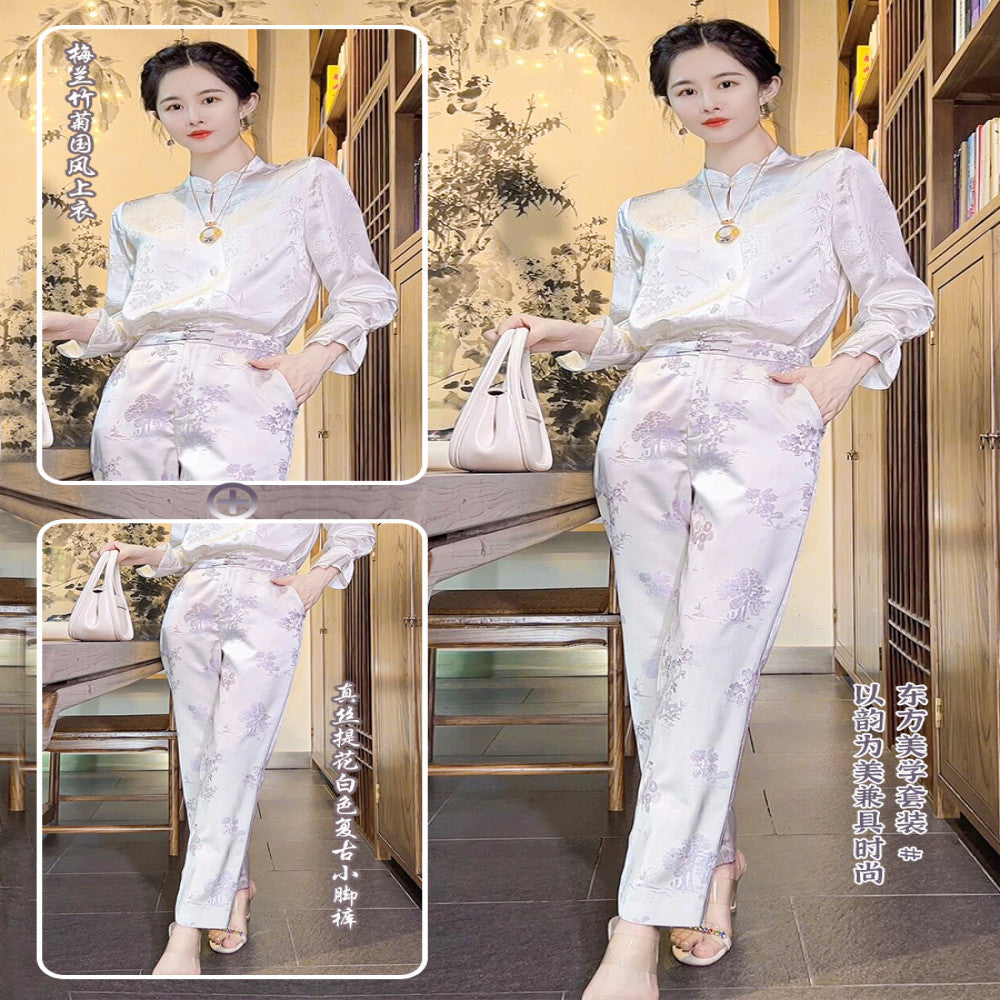 Ancient plant dyeing new Chinese style white small leg pants for women in early spring 2025 with a slim and flowing suit pants image 3