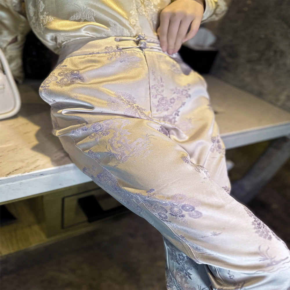 Ancient plant dyeing new Chinese style white small leg pants for women in early spring 2025 with a slim and flowing suit pants image 4