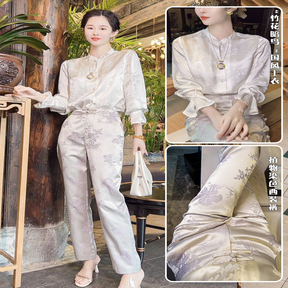 Ancient plant dyeing new Chinese style white small leg pants for women in early spring 2025 with a slim and flowing suit pants image 15