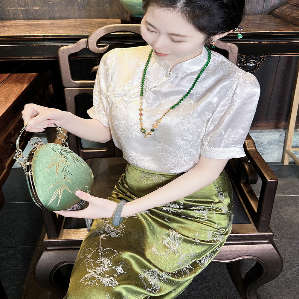 Ancient plant dyeing new Chinese style dress Chinese style half skirt for women in the spring and summer of 2025 wrapped buttocks buttoned open slit skirt image 2
