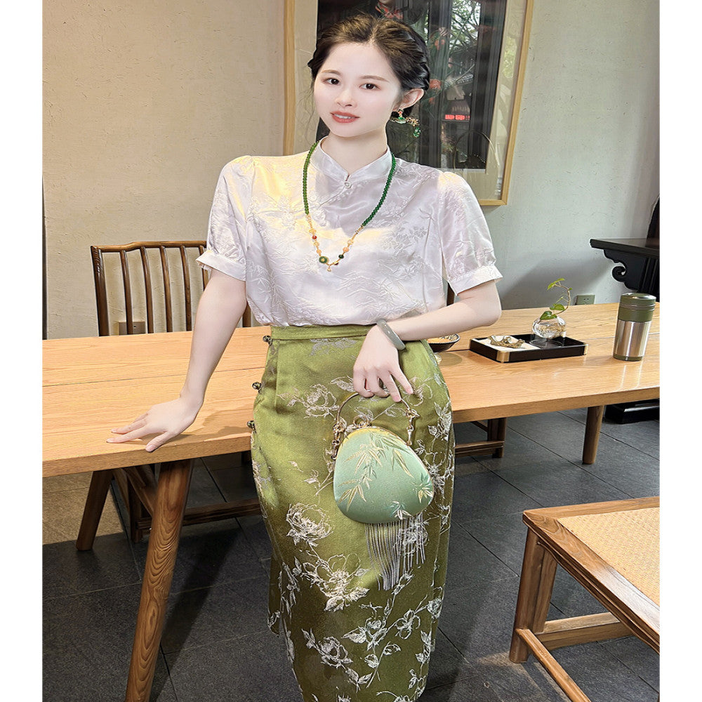 Ancient plant dyeing new Chinese style dress Chinese style half skirt for women in the spring and summer of 2025 wrapped buttocks buttoned open slit skirt image 4