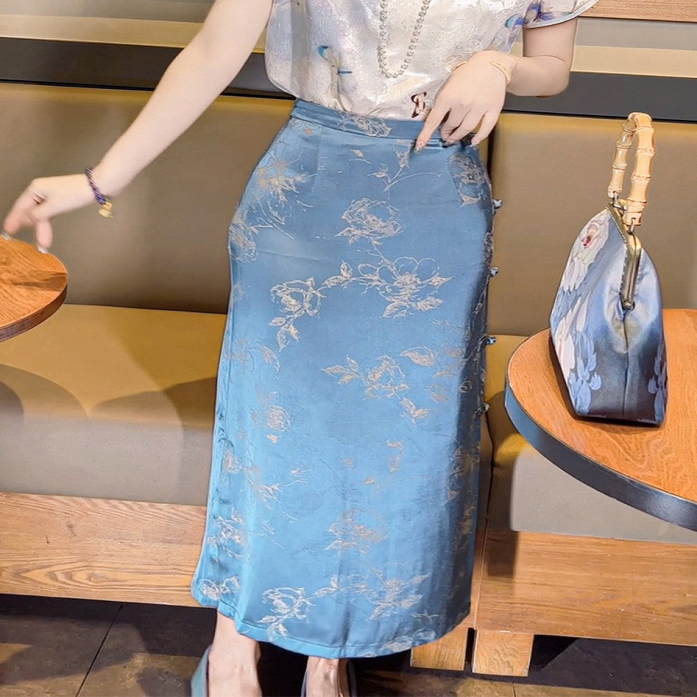 Ancient plant dyeing new Chinese style dress Chinese style half skirt for women in the spring and summer of 2025 wrapped buttocks buttoned open slit skirt image 5