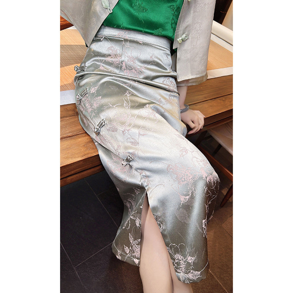 Ancient plant dyeing new Chinese style dress Chinese style half skirt for women in the spring and summer of 2025 wrapped buttocks buttoned open slit skirt image 33