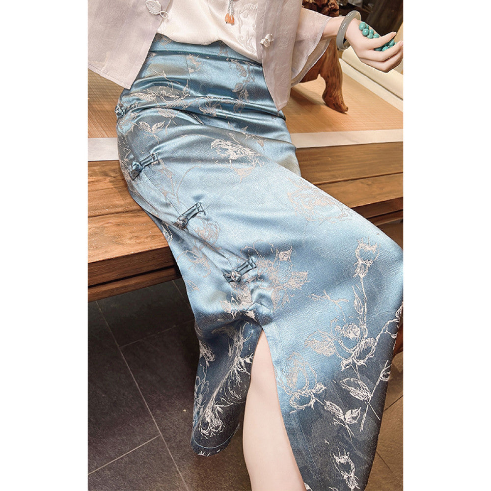 Ancient plant dyeing new Chinese style dress Chinese style half skirt for women in the spring and summer of 2025 wrapped buttocks buttoned open slit skirt image 36