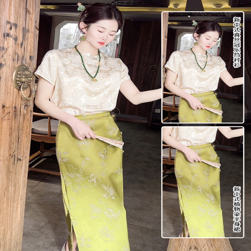 Ancient plant dyeing new Chinese style dress Chinese style half skirt for women in the spring and summer of 2025 wrapped buttocks buttoned open slit skirt image 55