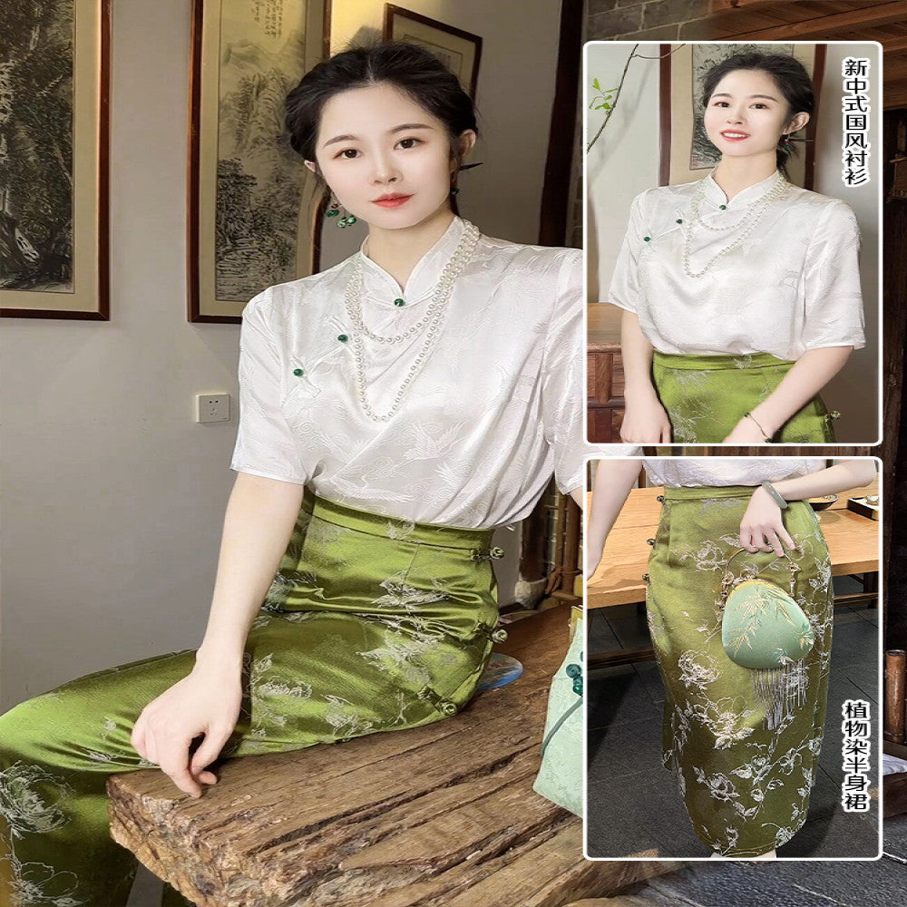 Ancient plant dyeing new Chinese style dress Chinese style half skirt for women in the spring and summer of 2025 wrapped buttocks buttoned open slit skirt image 65