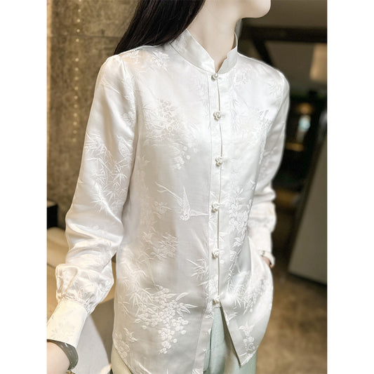 ASAYA2736 White New Chinese Style Mulberry Silk Top