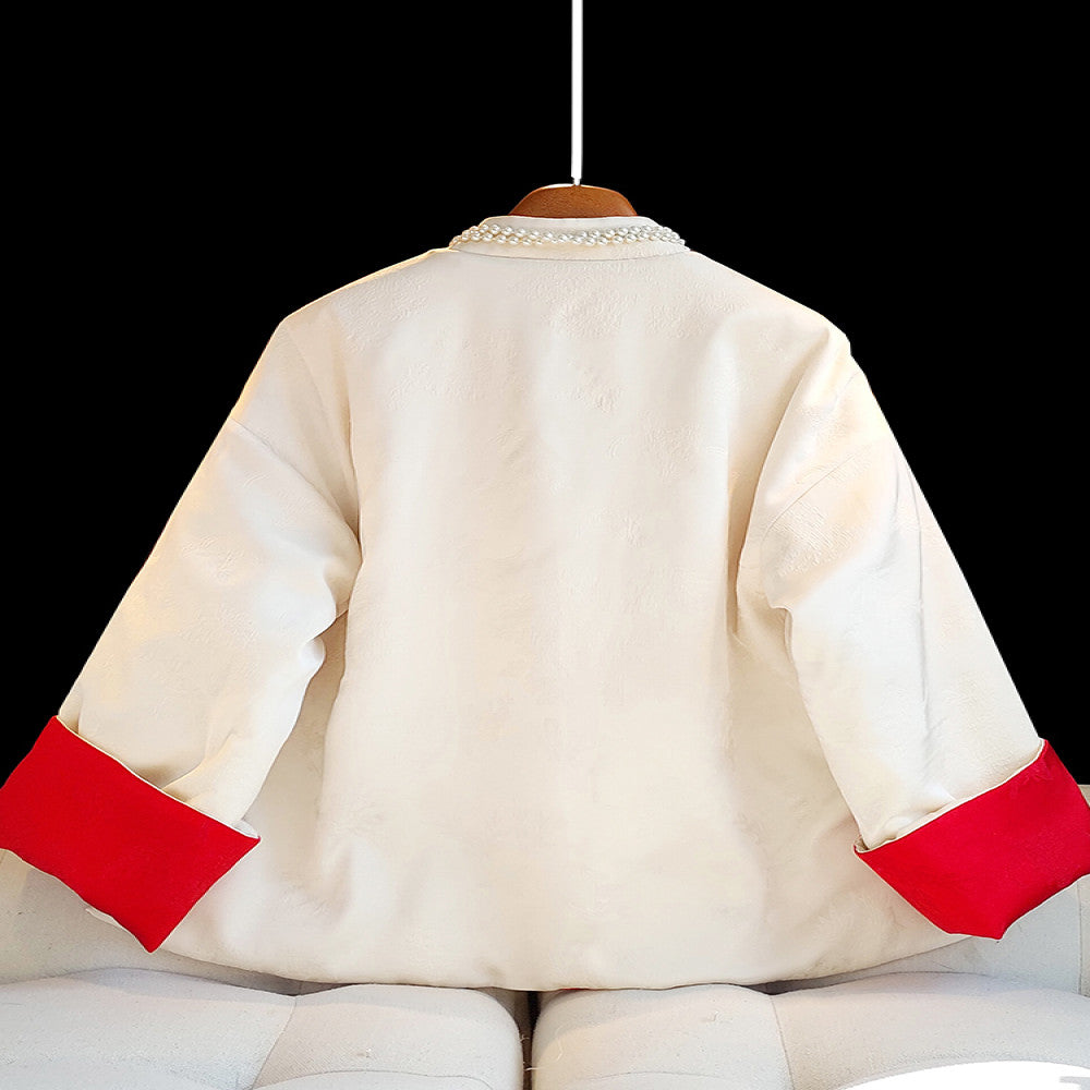 Western style double sided jacquard cotton jacket for women in winter improved new Chinese style New Year s battle robe with cotton jacket trendy outerwear image 2