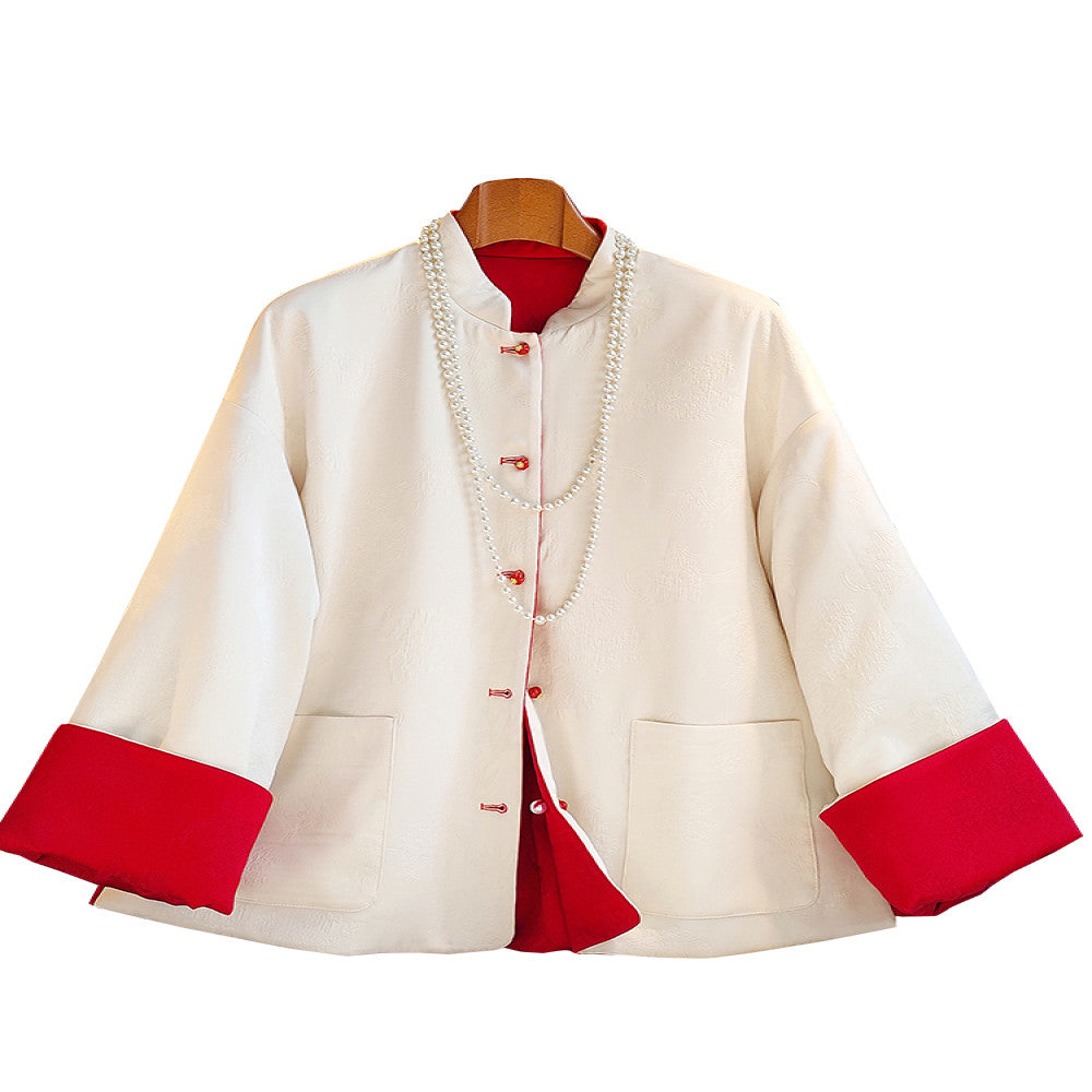 Western style double sided jacquard cotton jacket for women in winter improved new Chinese style New Year s battle robe with cotton jacket trendy outerwear image 5