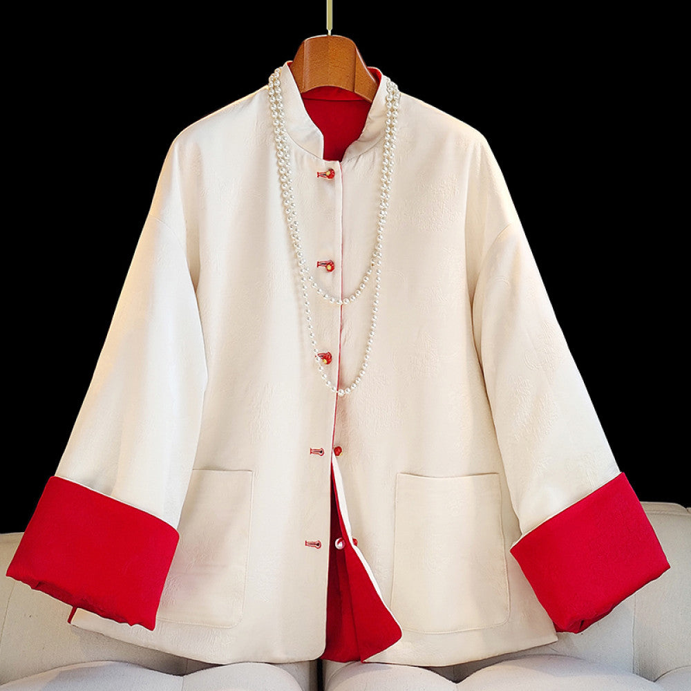 Western style double sided jacquard cotton jacket for women in winter improved new Chinese style New Year s battle robe with cotton jacket trendy outerwear image 7