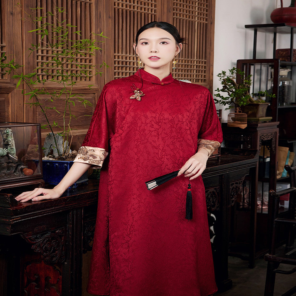 Moyu Jinghong Spring and summer new Chinese style improved embroidery retro red plus size qipao Chinese dress image 1
