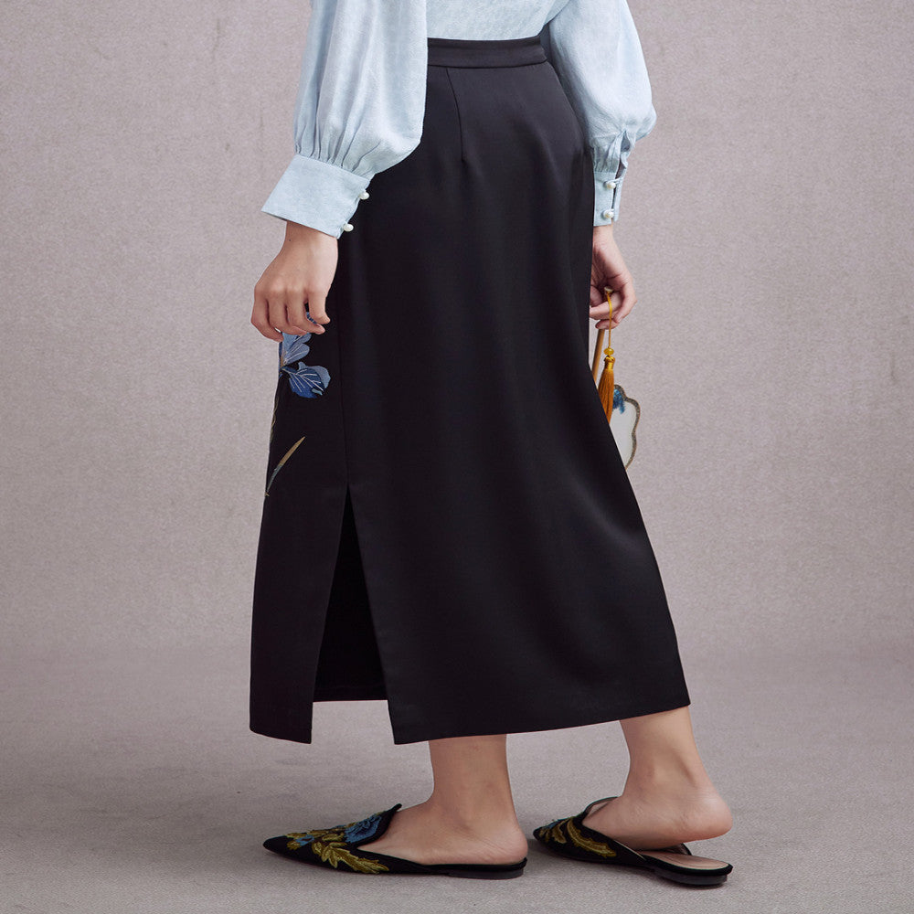 Moyu 2024 autumn new Chinese style orchid embroidery daily Chinese temperament cheongsam style side slit skirt image 5