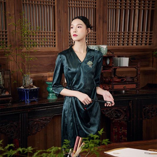 ASAYA2723 Chinese style new original niche design Chinese element pleated lace-up dress