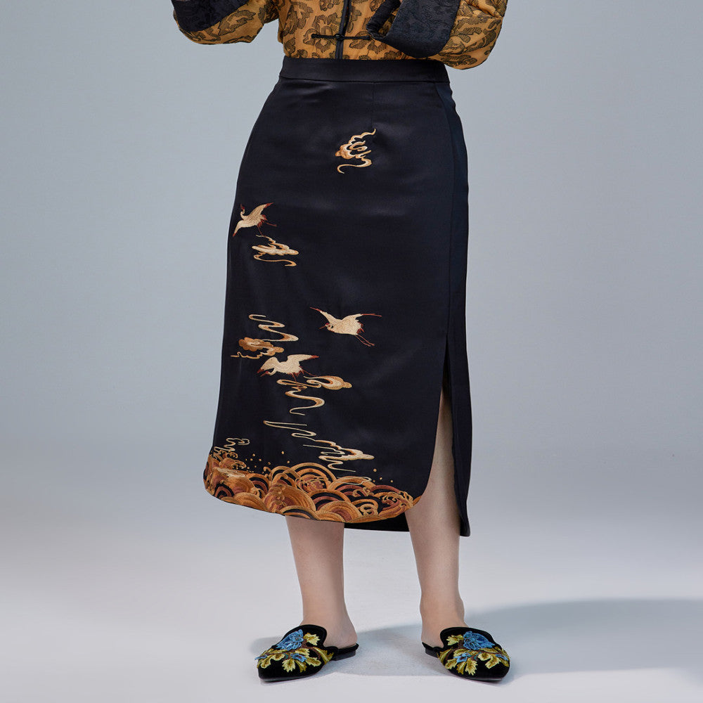 Moyu 2024 Spring Summer New Chinese Style Original Retro Embroidery Improved Cheongsam Skirt Medium Long Chinese Half length Skirt image 1