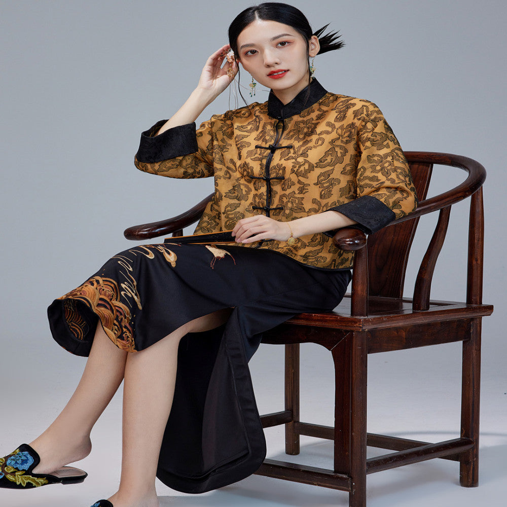 Moyu 2024 Spring Summer New Chinese Style Original Retro Embroidery Improved Cheongsam Skirt Medium Long Chinese Half length Skirt image 2